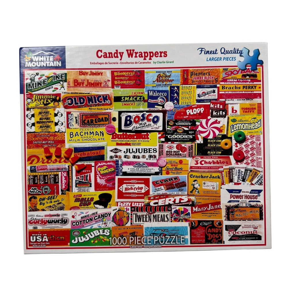White Mountain Puzzles Candy Wrappers 1000 Piece Jigsaw Puzzle Girard UNCOUNTED